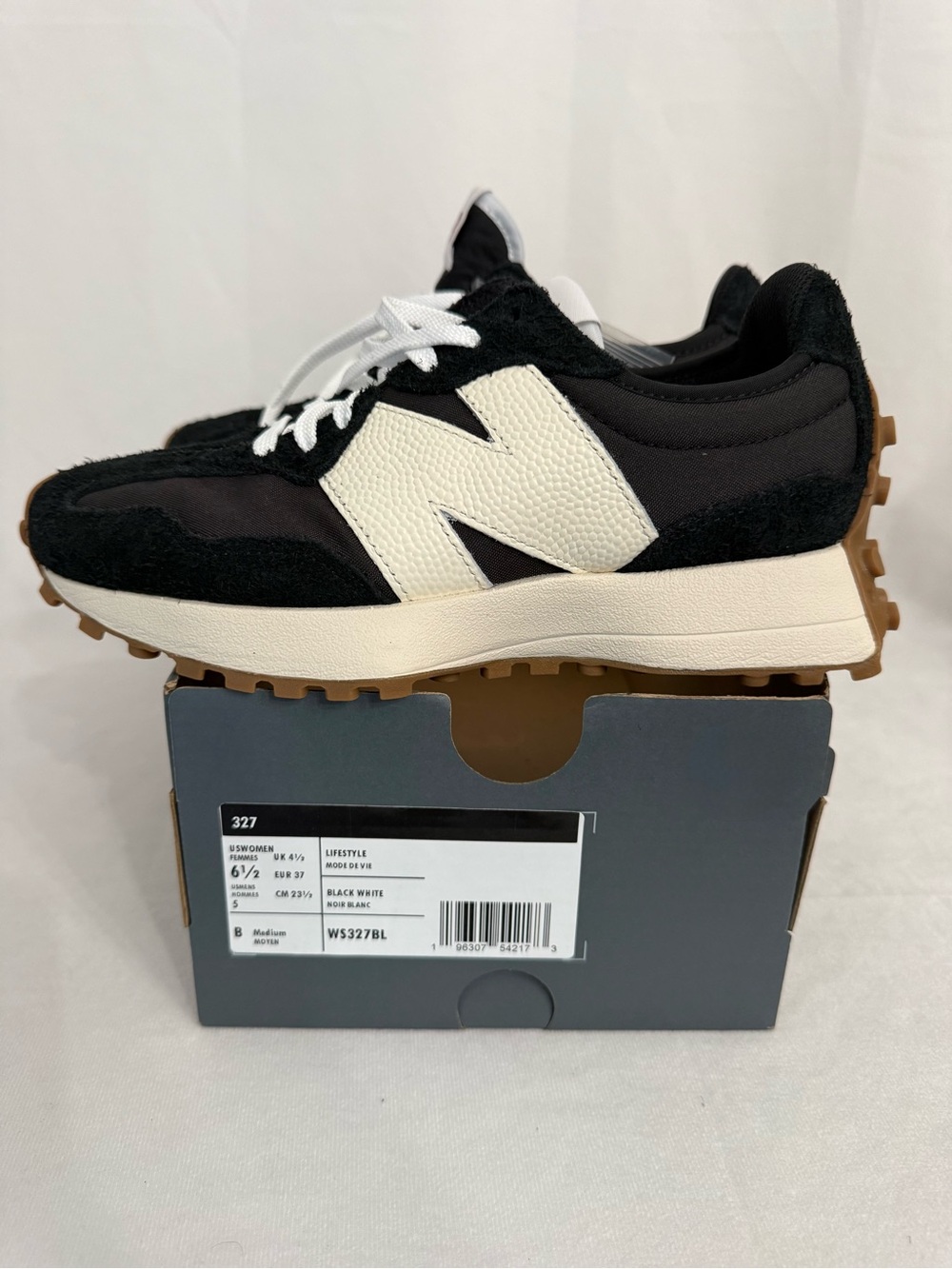 Womens New Balance 327 Black with white and mineral red Shoes